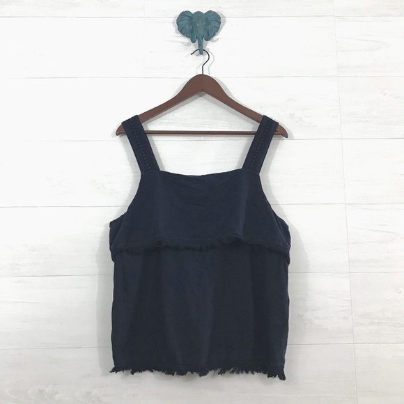 J. Crew Factory Tops - J Crew XL Factory Fringe Navy Blue Sleeveless Tank